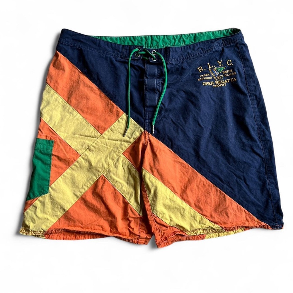 Polo Ralph Lauren Navy, Orange, and Yellow Swim shorts size 36 yacht club trophy